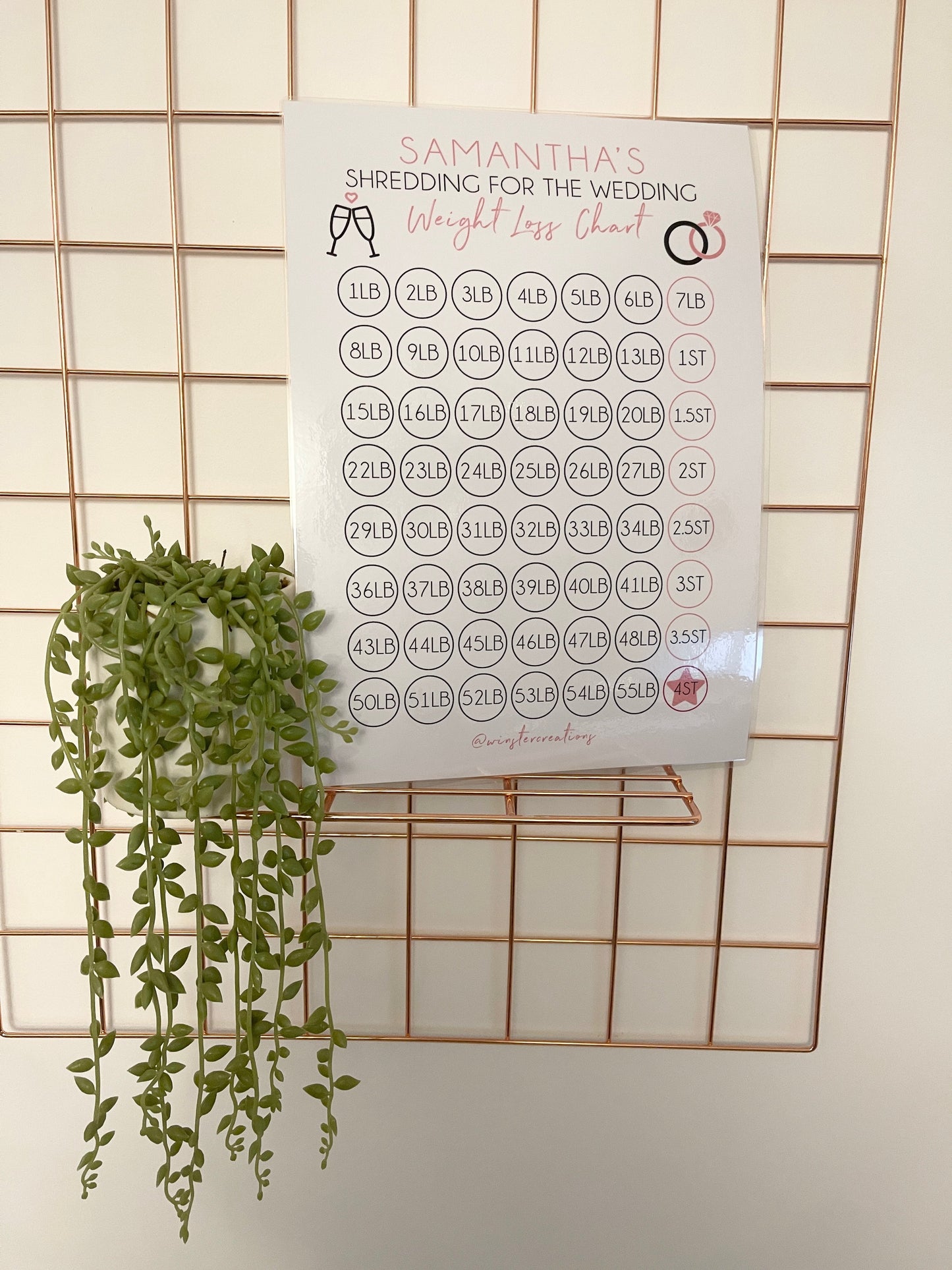 Personalised A4 Name Shredding For The Wedding Weight Loss Chart Tracker Print - st. lb Units - Laminated With Stars-2