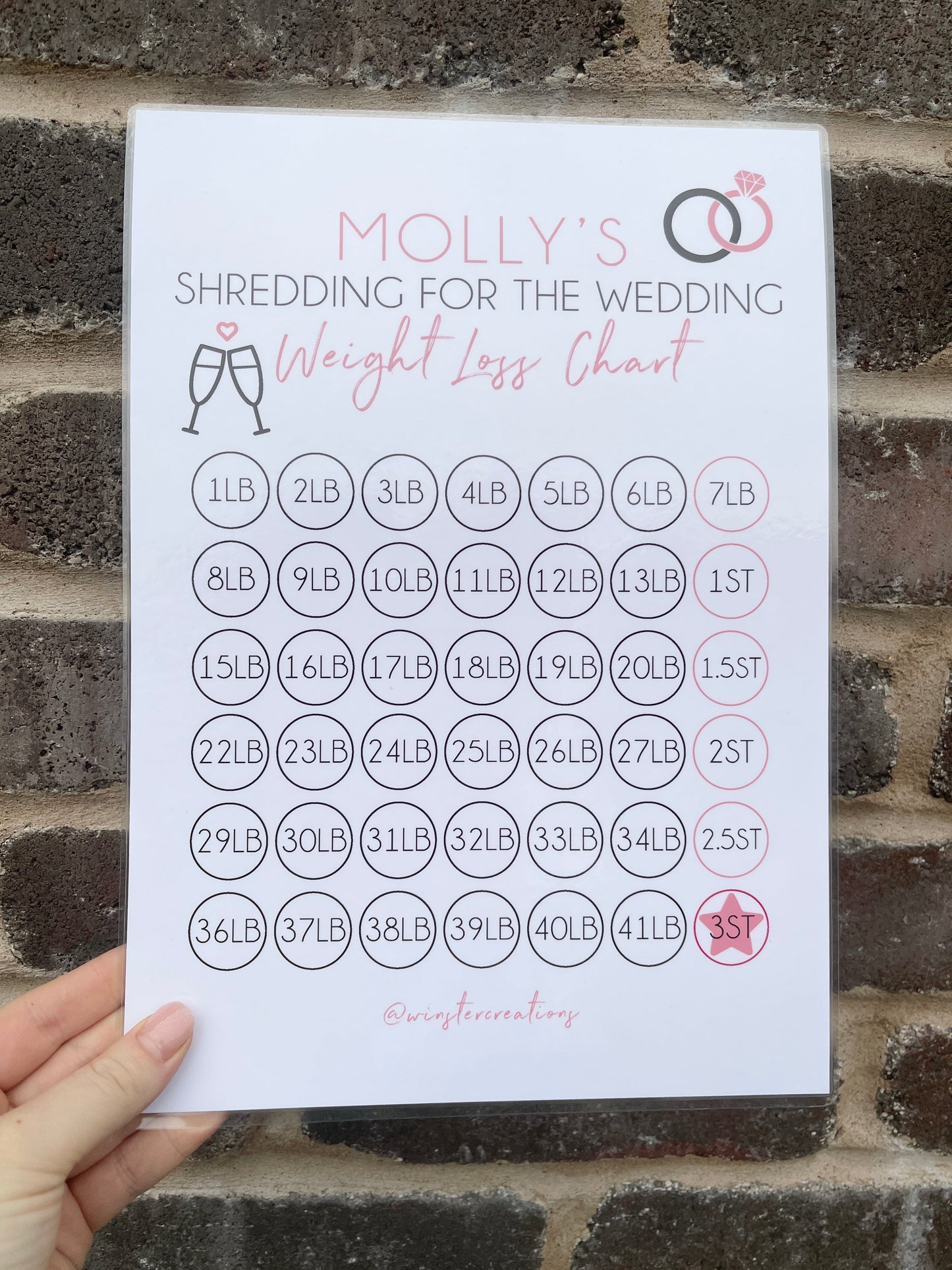 Personalised A4 Name Shredding For The Wedding Weight Loss Chart Tracker Print - st. lb Units - Laminated With Stars-0